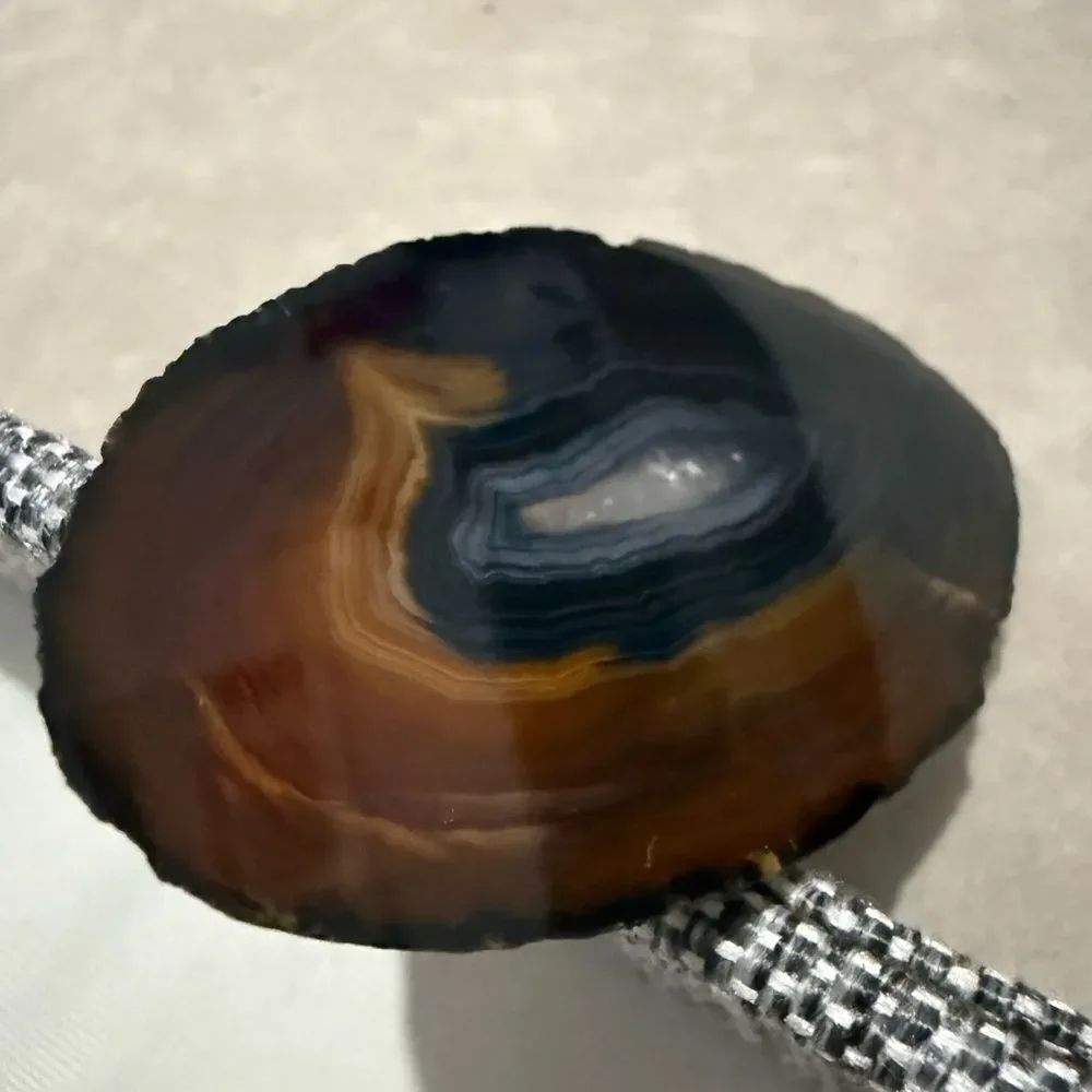Brown Black Polished Agate Slice – Natural Crystal Display Stone 4.75”